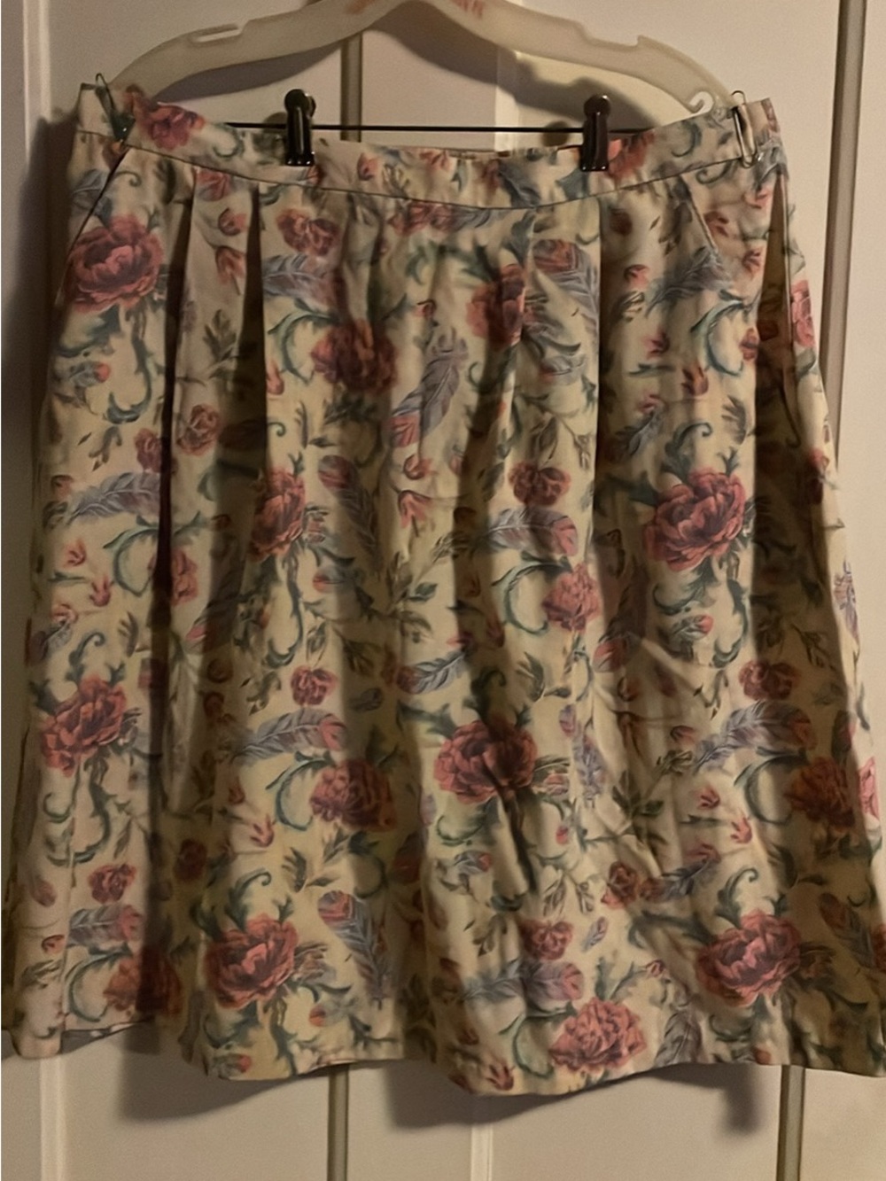 Carriage Court Cream A-Line Skirt with Pink Floral Print 20W